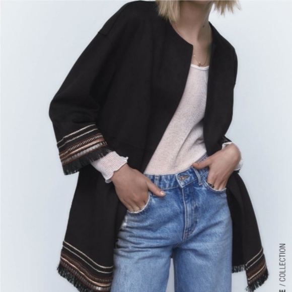 ZARA Combination Faux Suede Embroidered  Jacket Cardigan Size Med - Picture 15 of 16